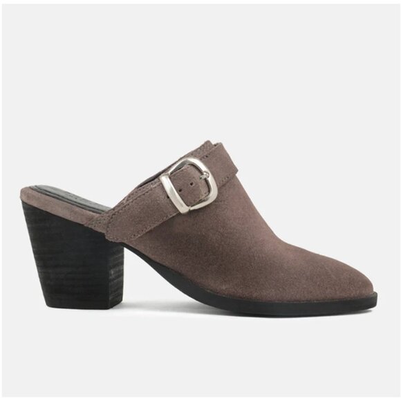 Rag & Co Grey New Stacked Heel Leather Mules with Adjustable Buckle Sz 9 Womens - Picture 6 of 9